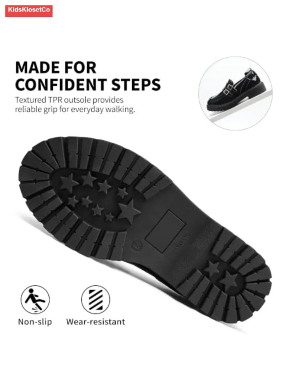 Girls Chunky Platform Loafers Round Toe School Uniform Slip On Dress Shoes